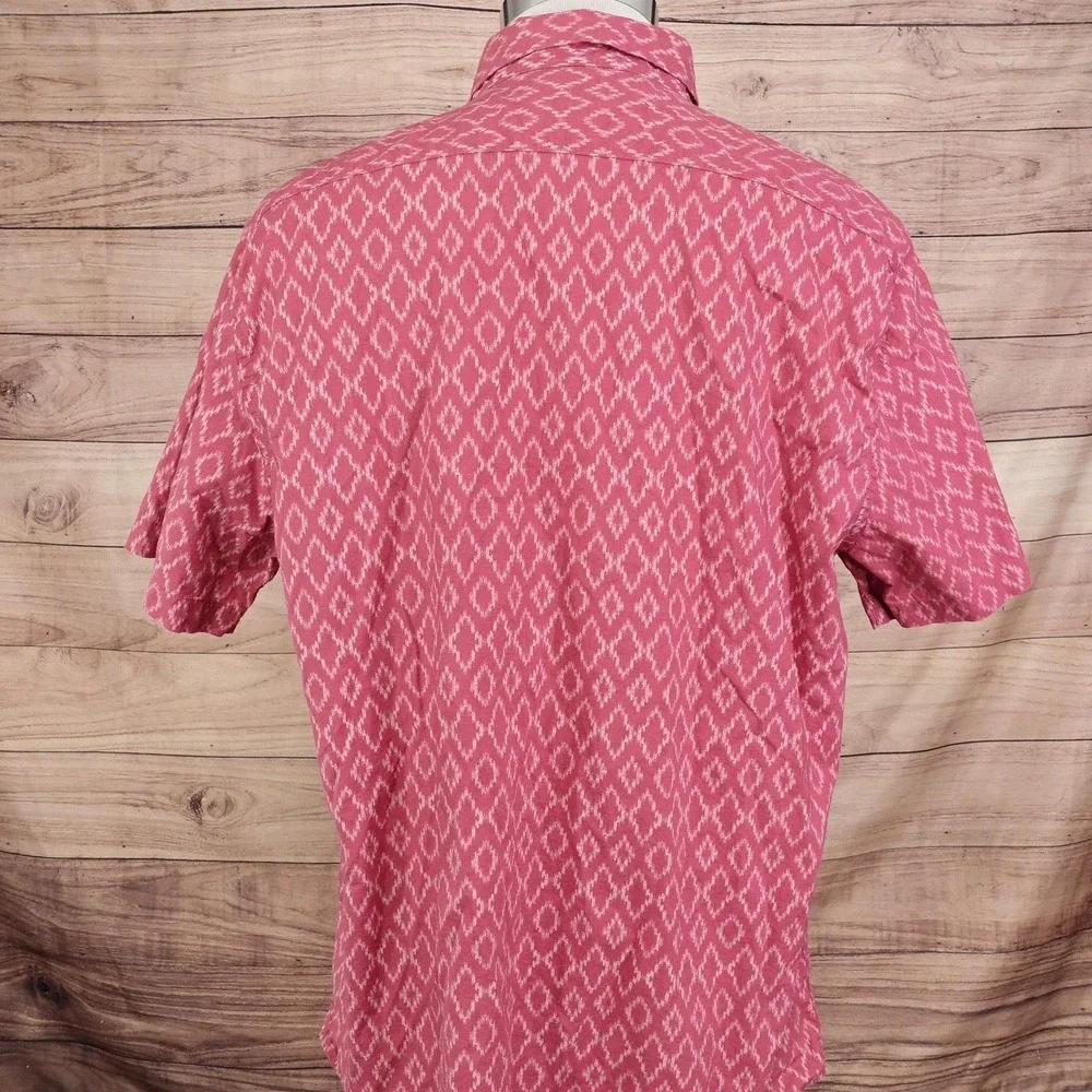 Banana‎ Republic Shirt Mens XL Red Stretch Soft Wash Slim Fit Ikat Print